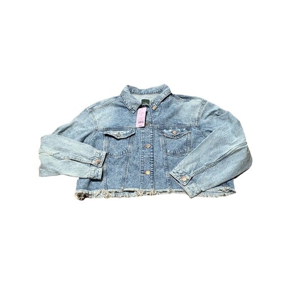 wild fable Jackets & Blazers - Wild Fable Cropped Denim Jacket Raw Hem Long Sleeve Light Wash Size S